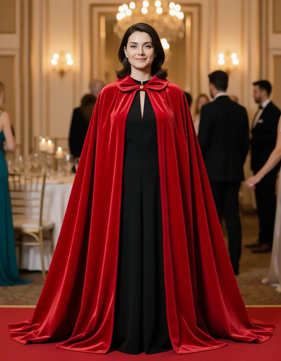 Capa de terciopelo roja para eventos