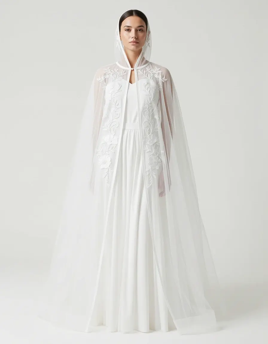 Capa de tul bordada para vestidos