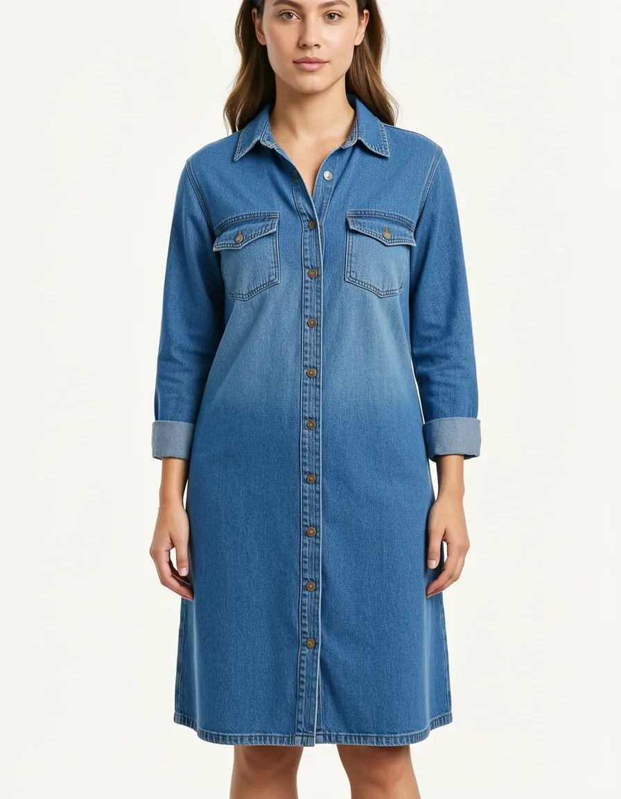 Casual Denim Dress con botones