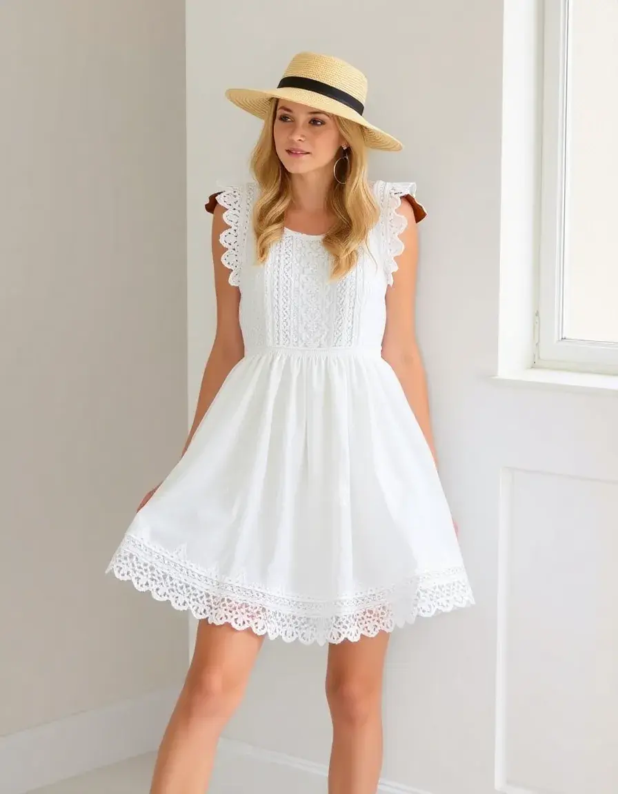 Vestido blanco corto de algodón bordado eyelet