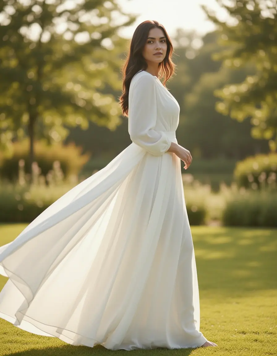 Vestido blanco largo fluido de gasa