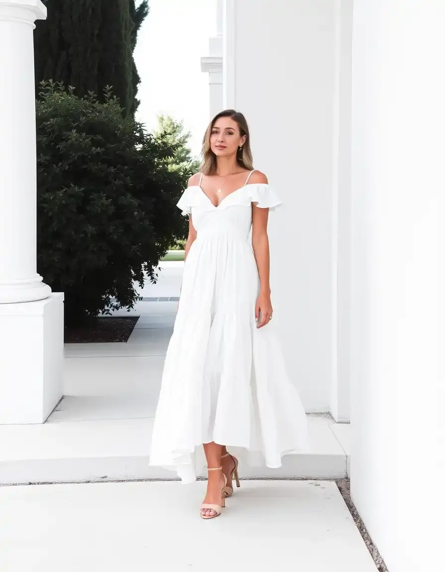 Vestido blanco largo por capas