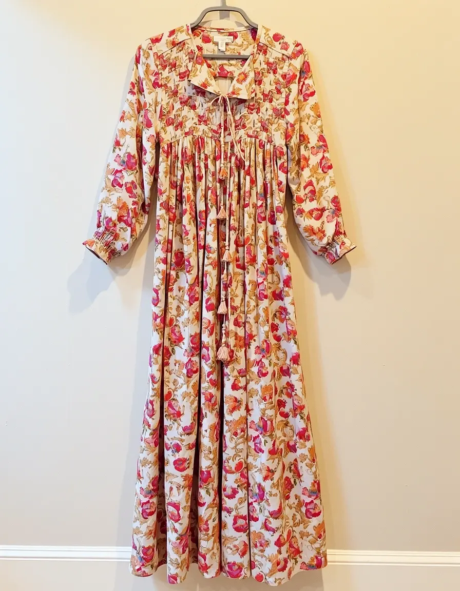 Floral maxi boho dress with sleeves