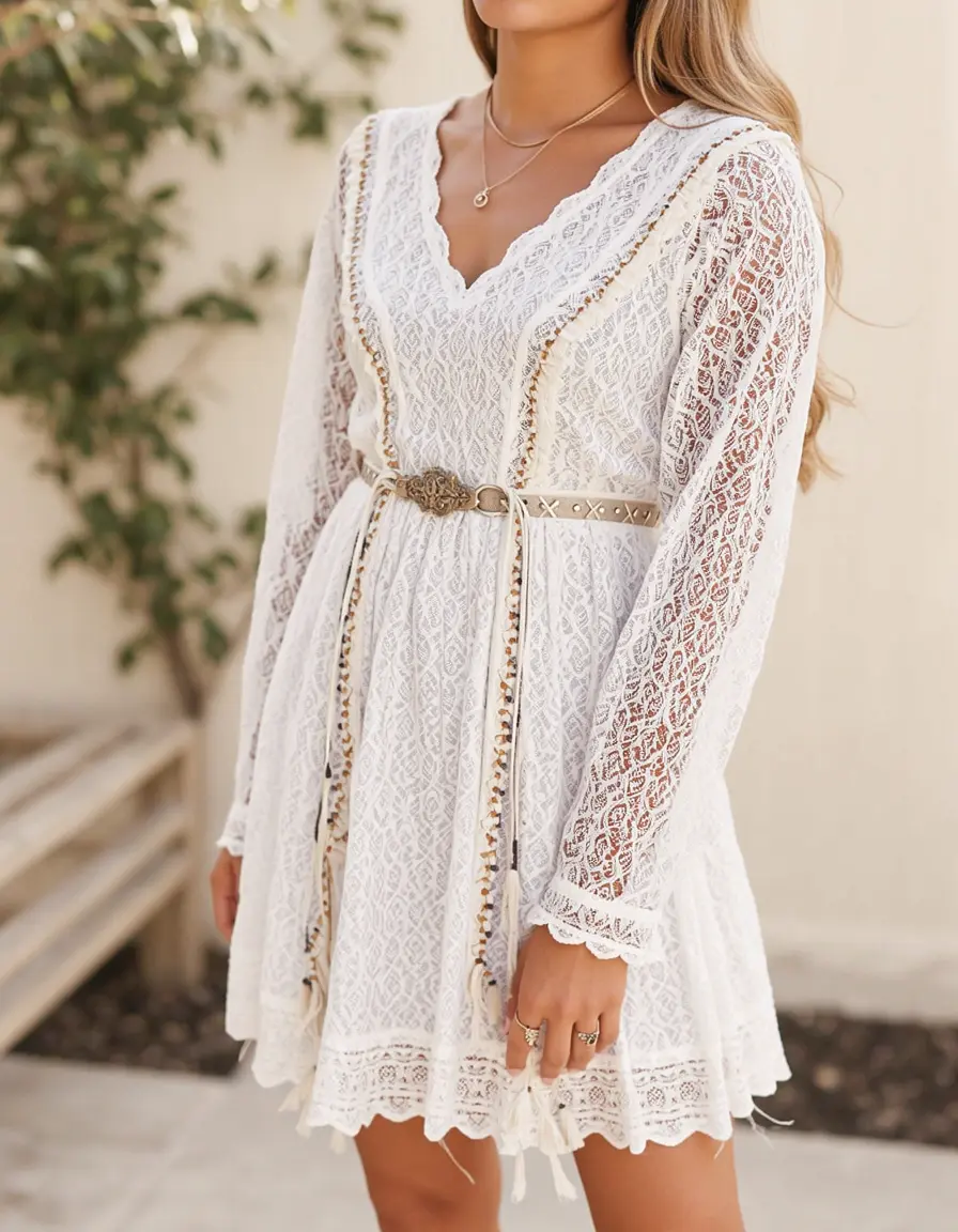 Lace mini boho chic dress