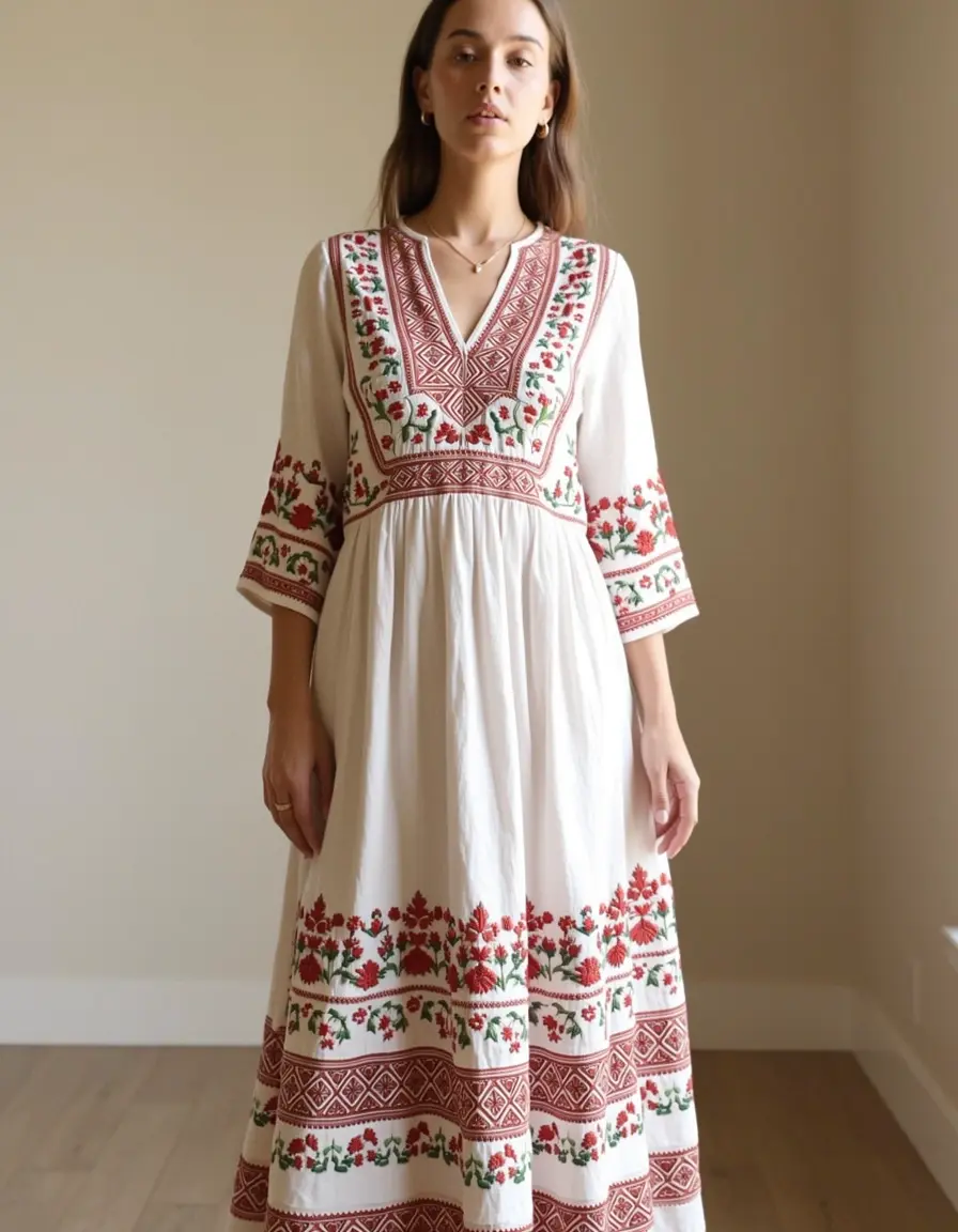 Embroidered boho dress cotton