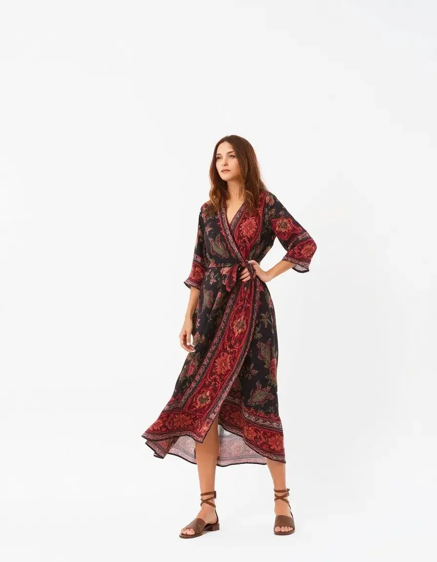 Printed wrap boho dress