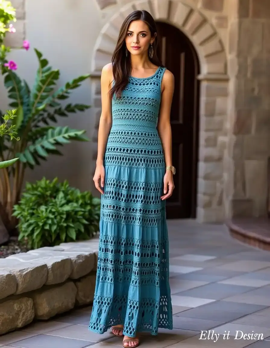Vestido largo crochet por capas