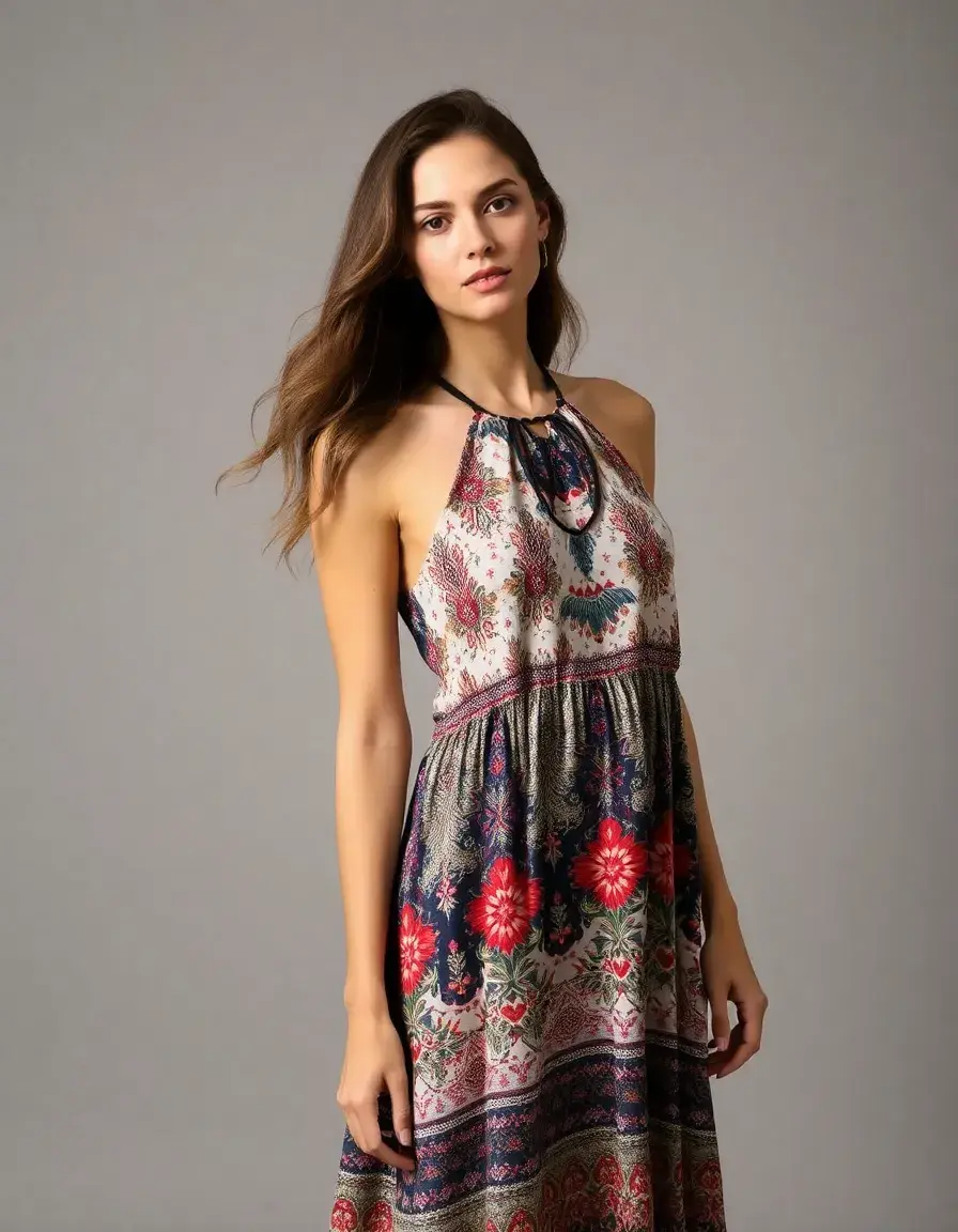 Halter boho dress estampado