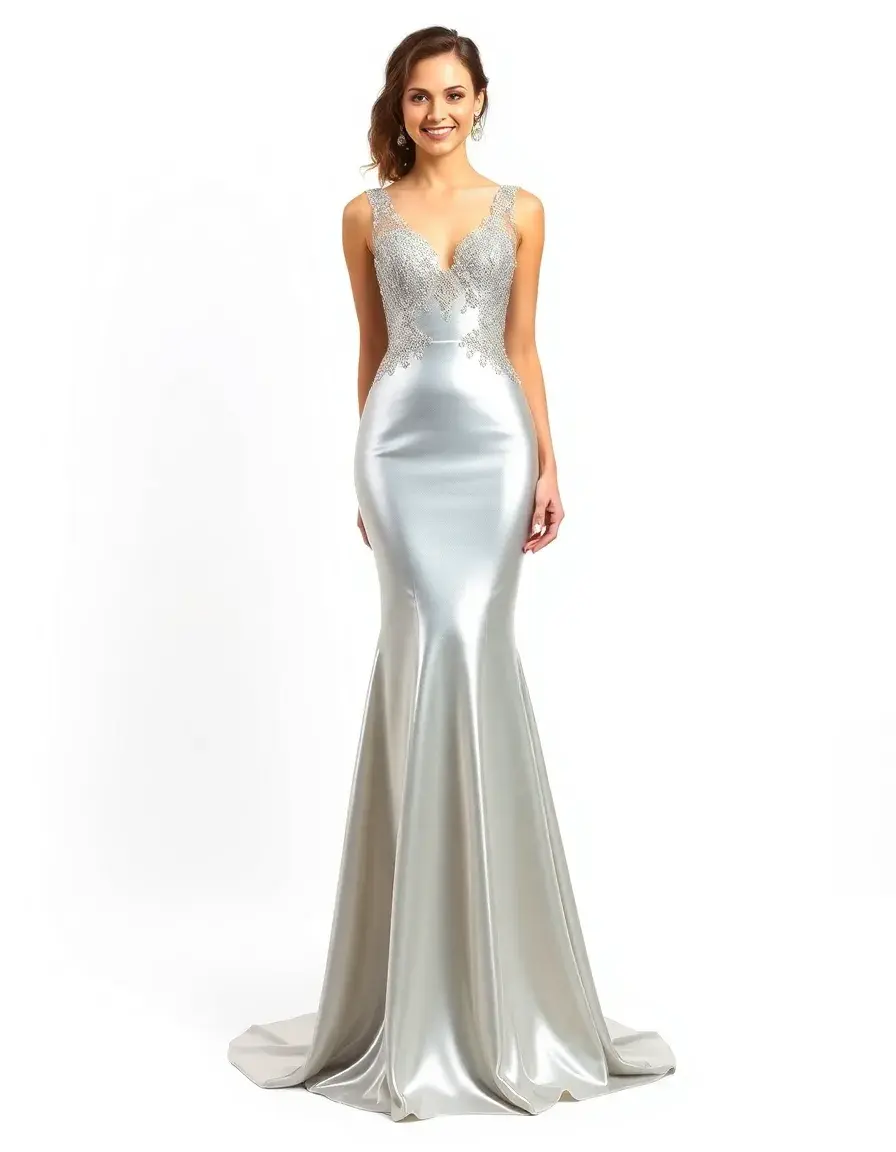 Vestido graduacion tipo sirena en color plata