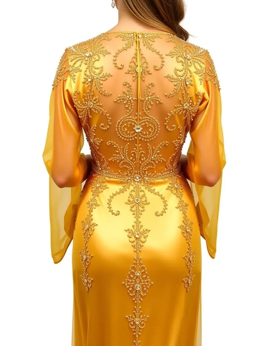 Vestido graduacion dorado con pedrería