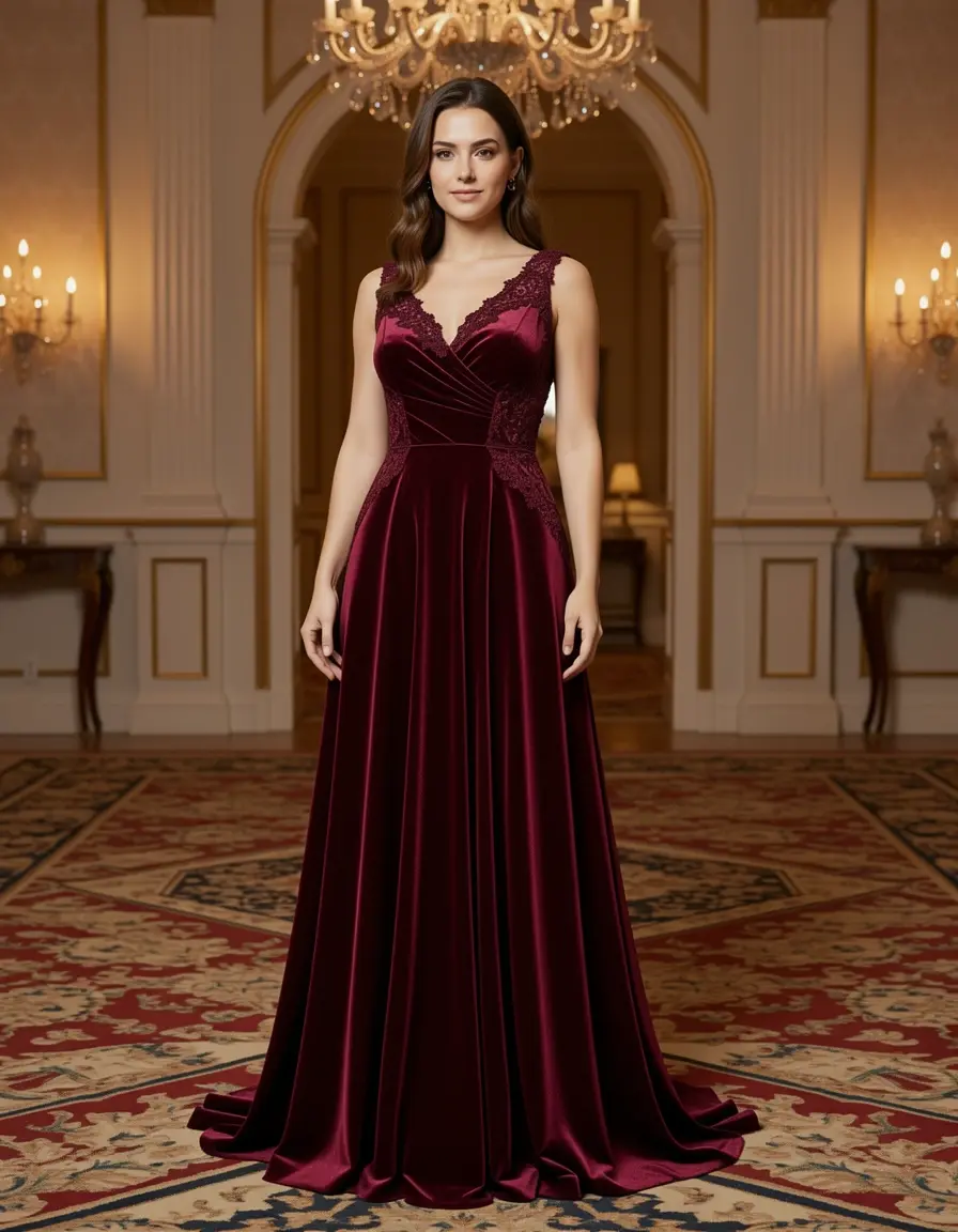 Velvet gala dress burgundy