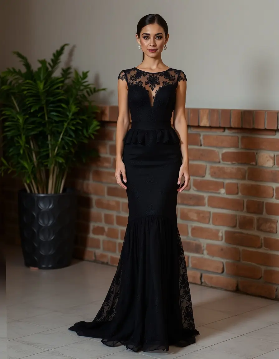 Lace gala evening dress black