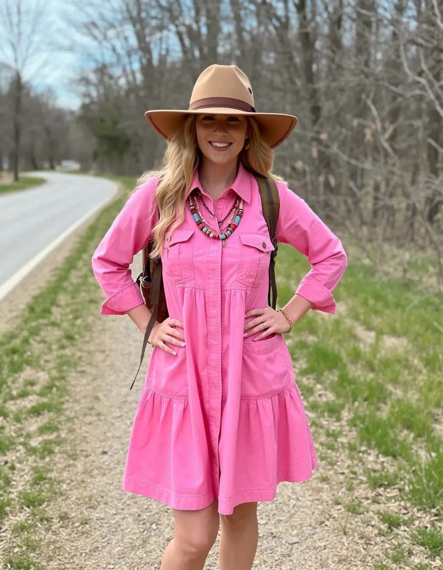 Vestido corto rosa estilo aventura