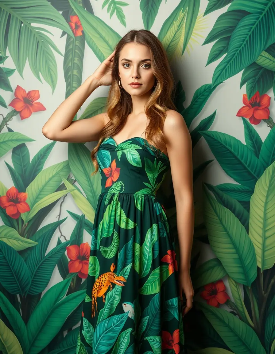 Vestido verde con temática de jungla