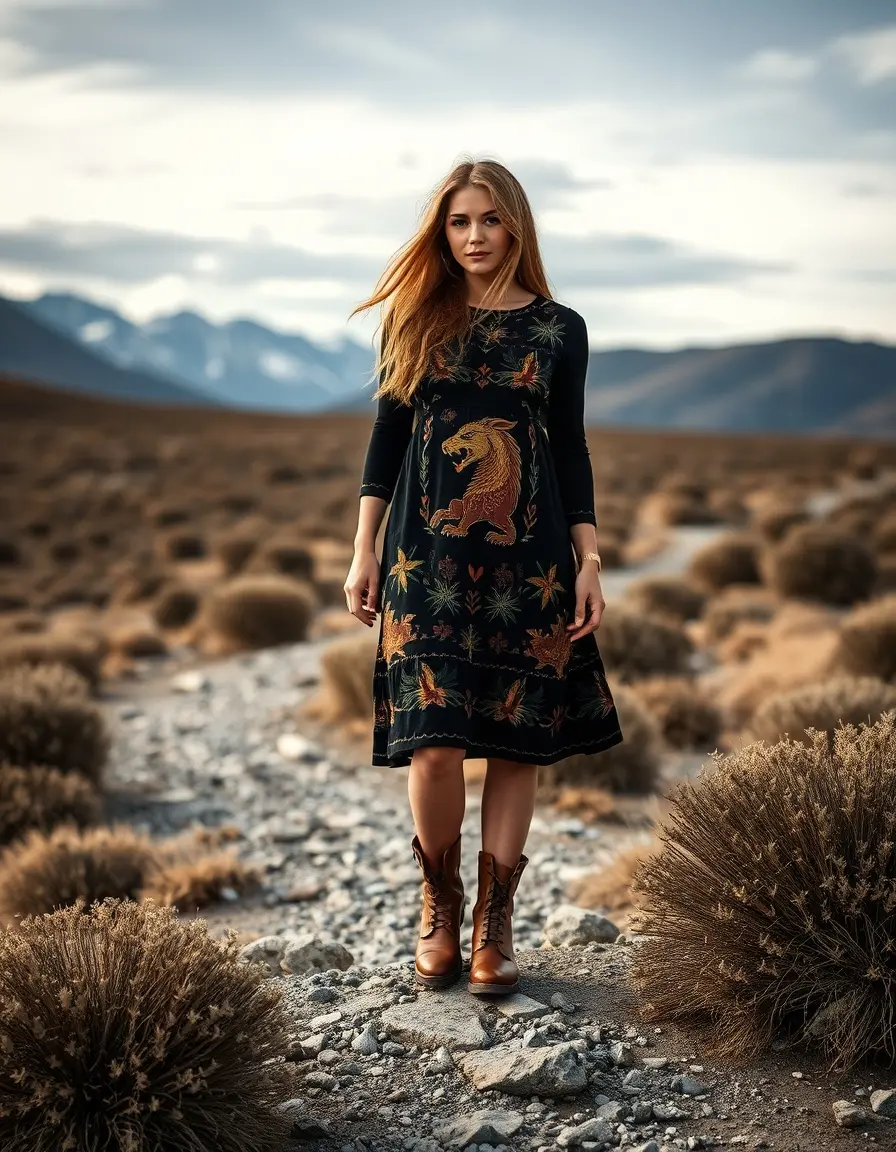Vestido con motivo de botas aventureras