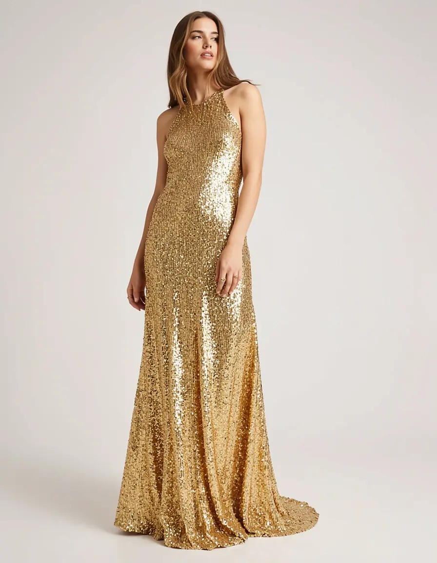 Vestido dorado largo de lentejuelas Gold Sequin Maxi