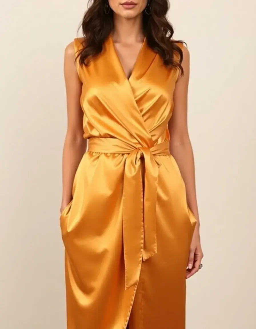 Vestido cruzado satinado dorado Golden Wrap Dress