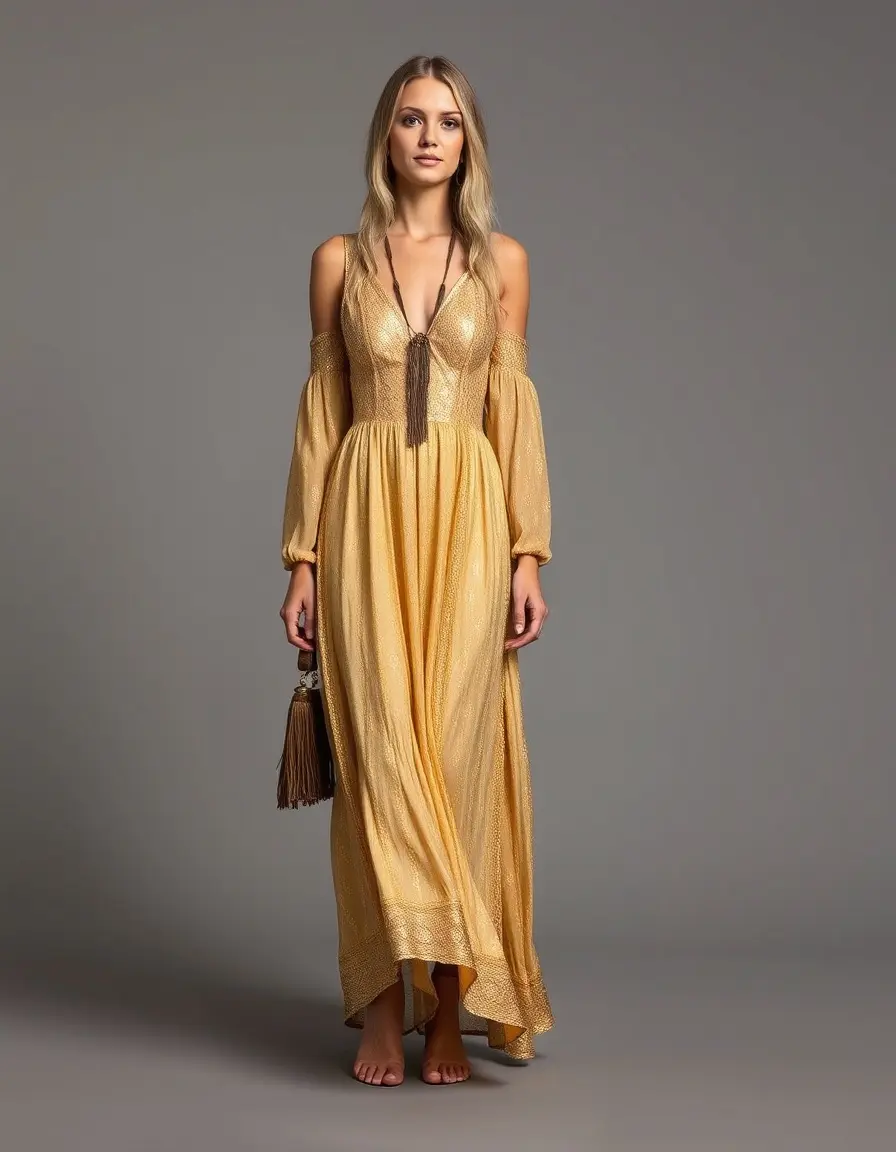 Vestido largo bohemio dorado Golden Boho Long
