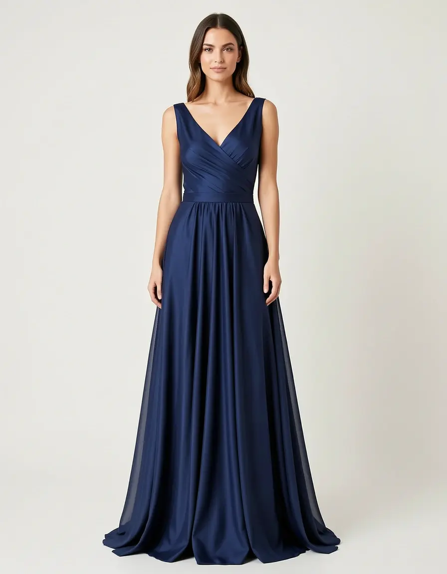 Silk Elegant Maxi Navy Dress