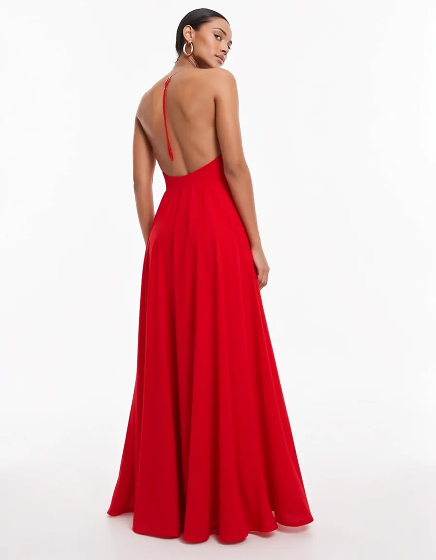 Vestido maxi rojo espalda descubierta fluido