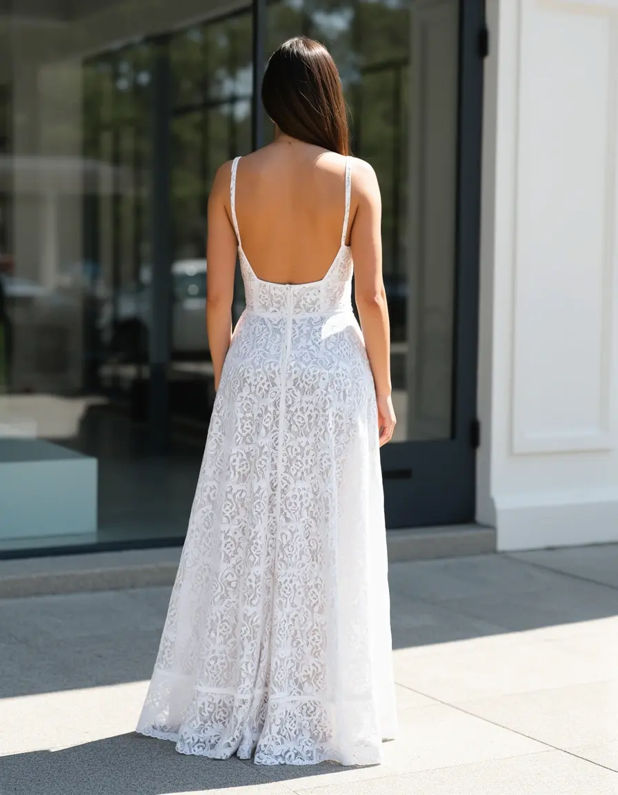 Vestido de encaje blanco con espalda al aire