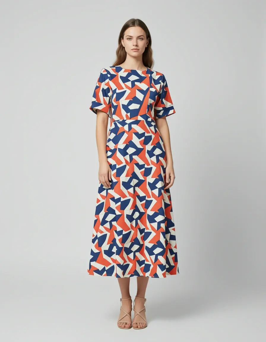 Geometric printed midi dress estilo retro
