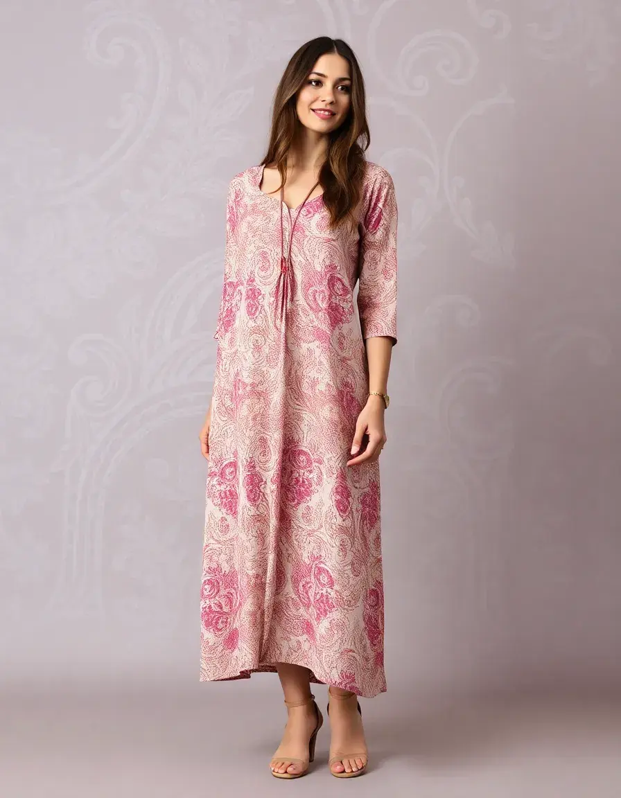 Paisley printed long dress estilo bohemio