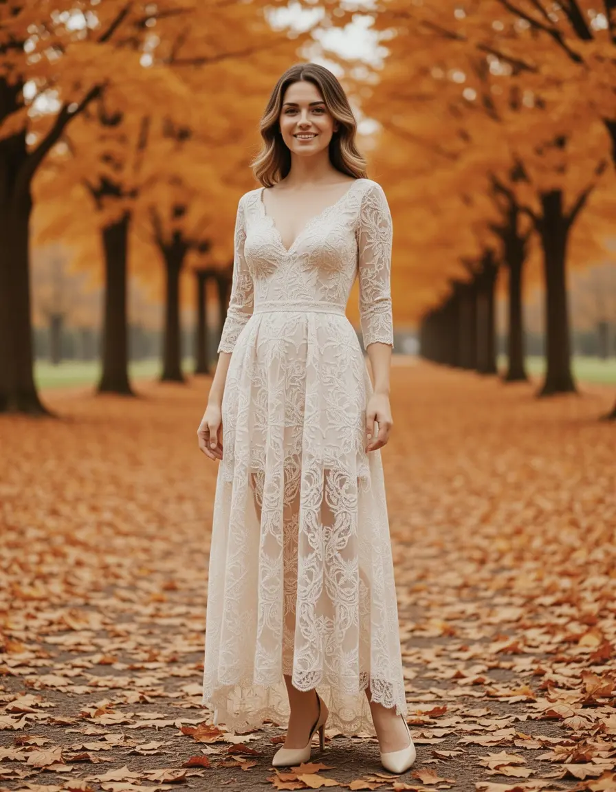 Vestido midi de encaje para boda de otoño