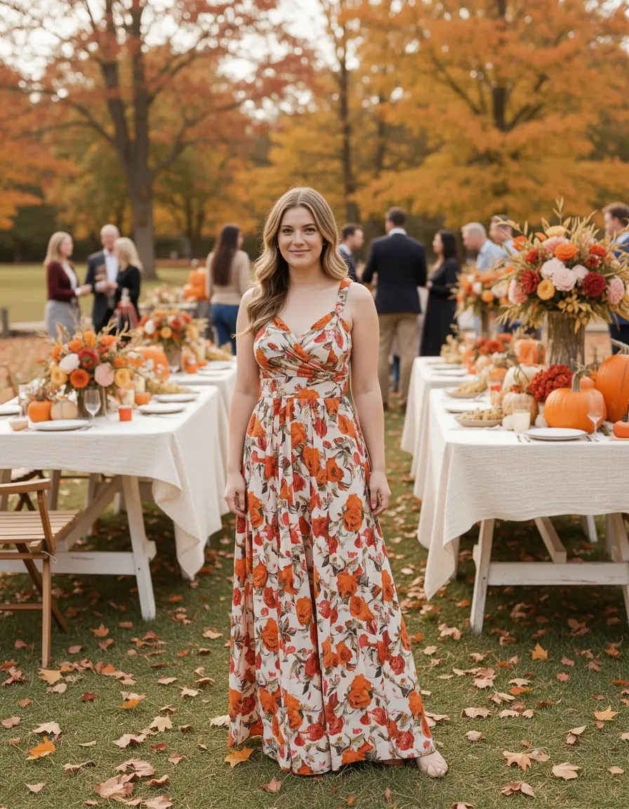 Vestido largo floral tonos otoño
