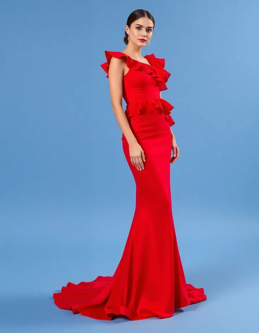 Red Cocktail Dress con volantes