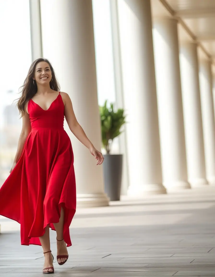 Red A-line Dress con vuelo