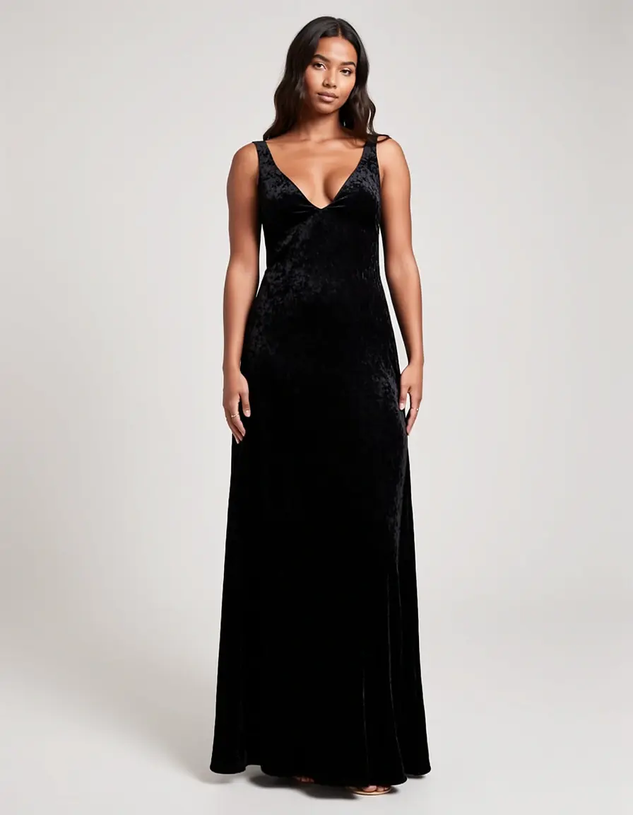 Vestido negro largo de terciopelo