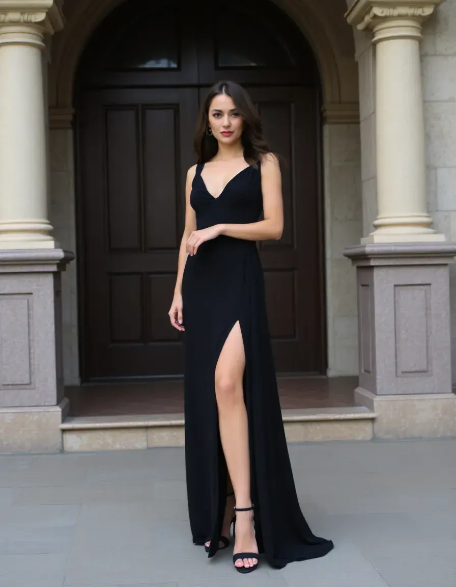 Vestido negro largo con abertura lateral