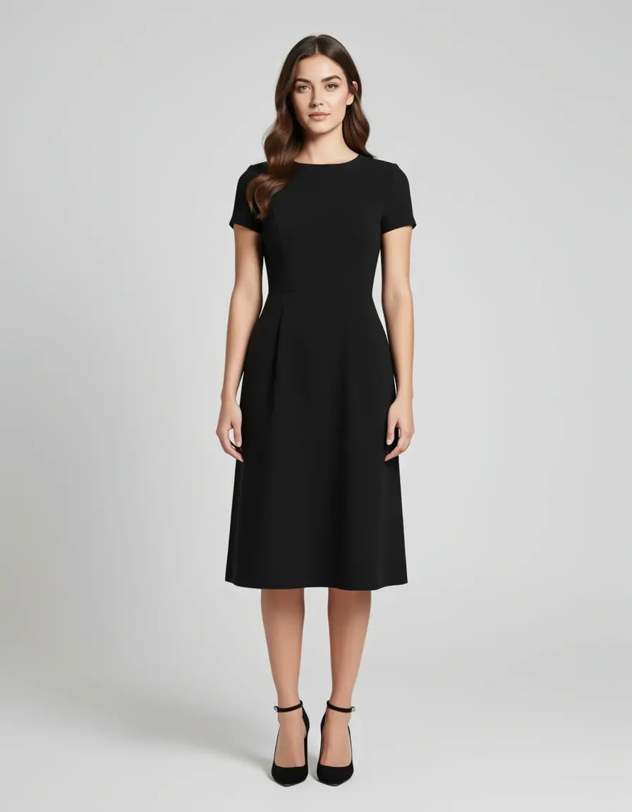 Vestido negro mujer estilo midi clásico