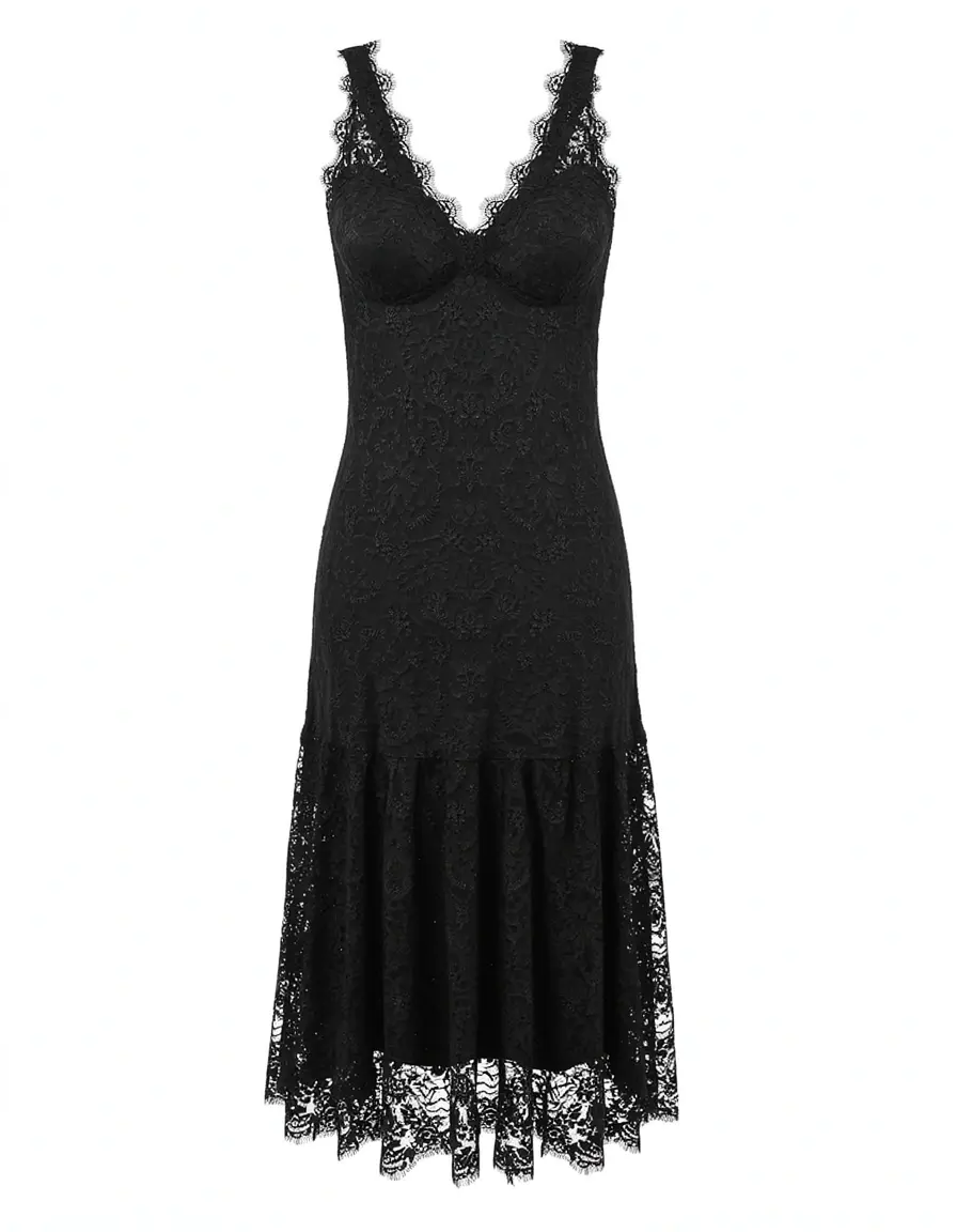 Vestido negro mujer de encaje para cóctel