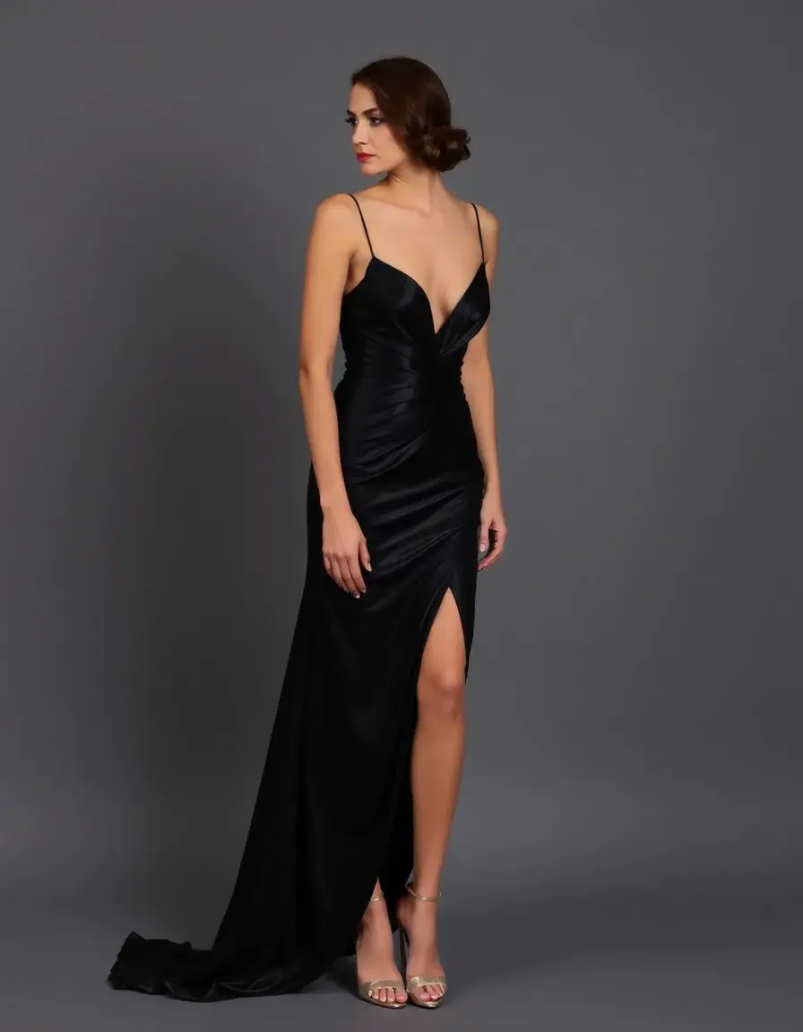 Vestido negro mujer de satén noche