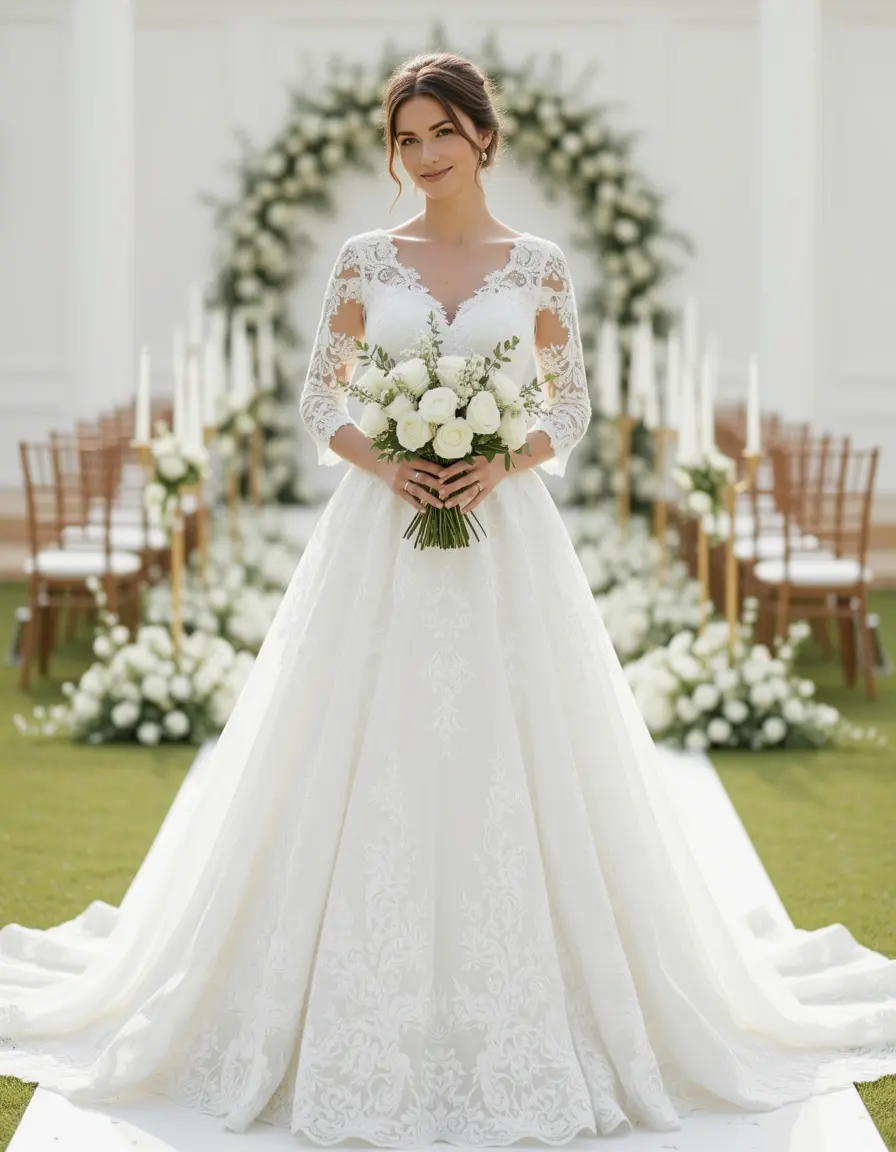 Vestido de encaje blanco para niña ceremonia