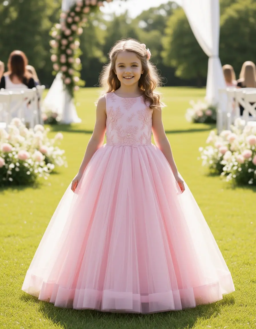 Vestido de tul rosa para ceremonia niña