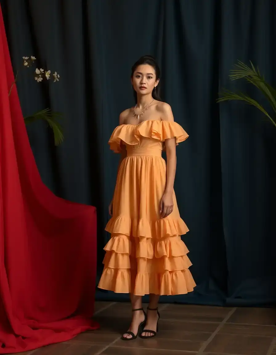 Vestido de volantes midi para niña