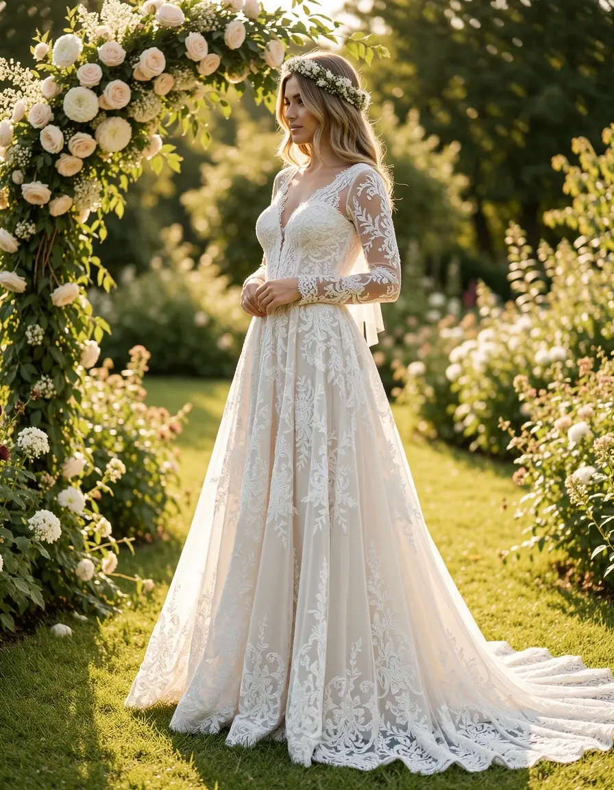 Vestido de novia boho de encaje largo