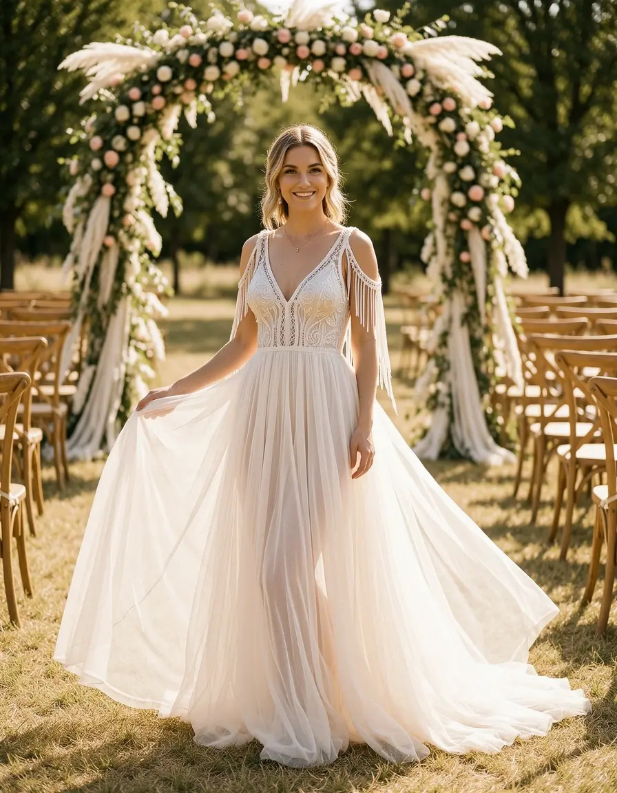 Vestido de novia boho vaporoso de gasa