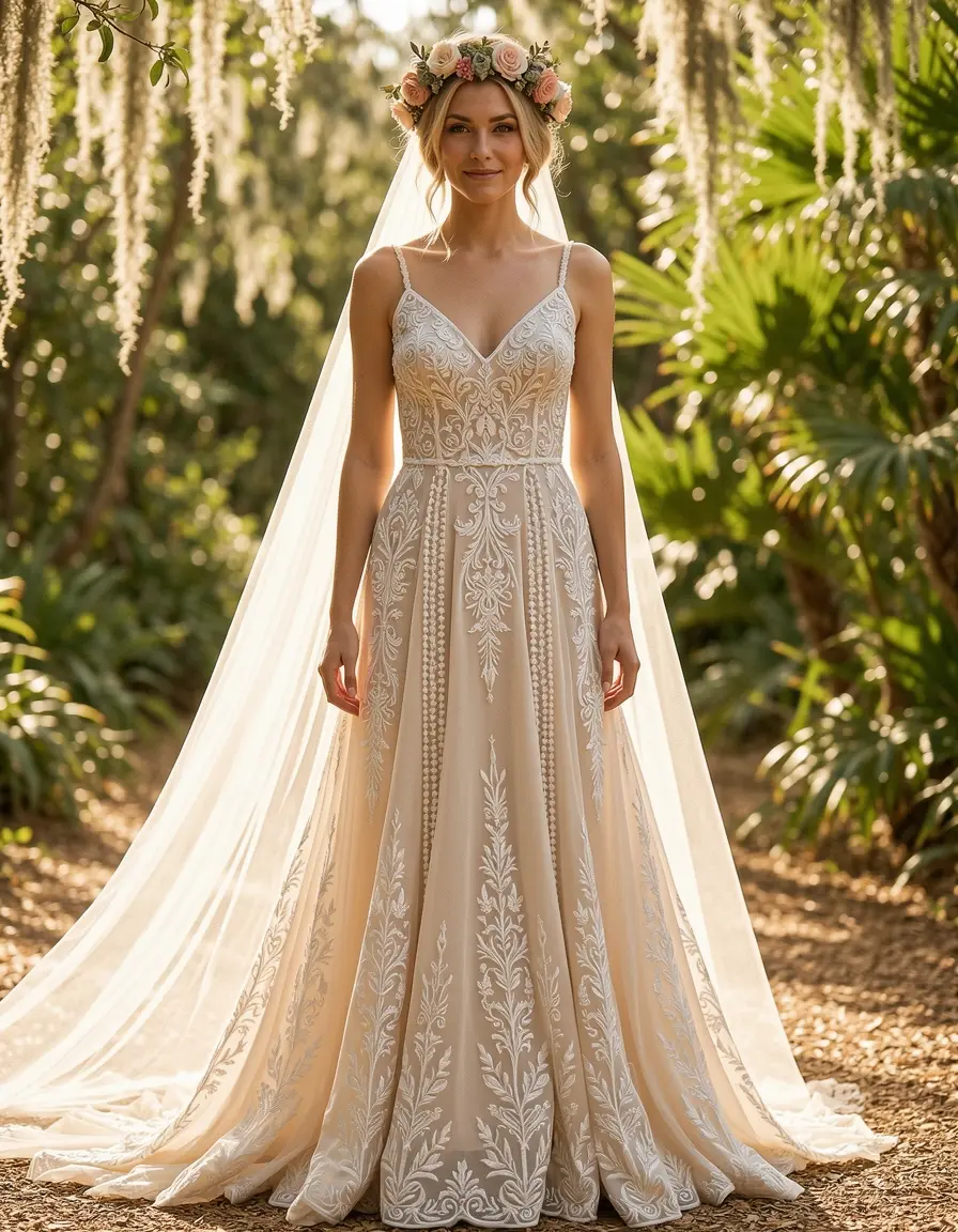 Vestido de novia boho bordado artesanal