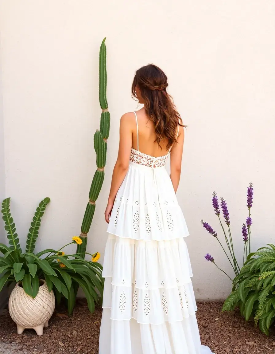 Vestido de novia boho con falda a capas