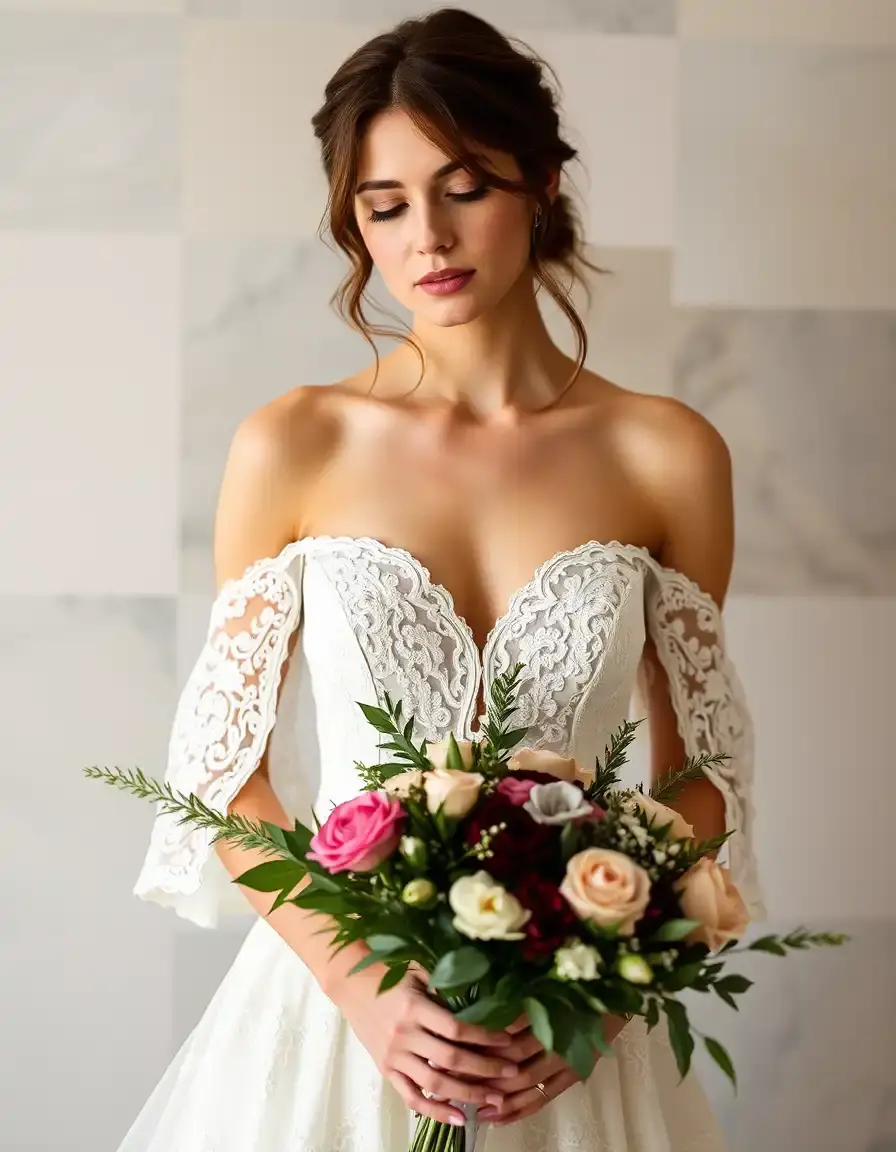 Vestido de novia boho con hombros descubiertos