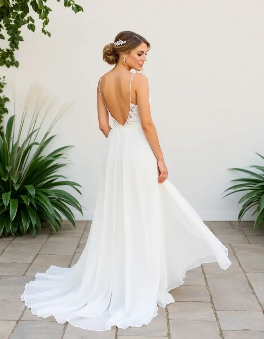Simple Chiffon Gown - Vestido novia gasa sencillo