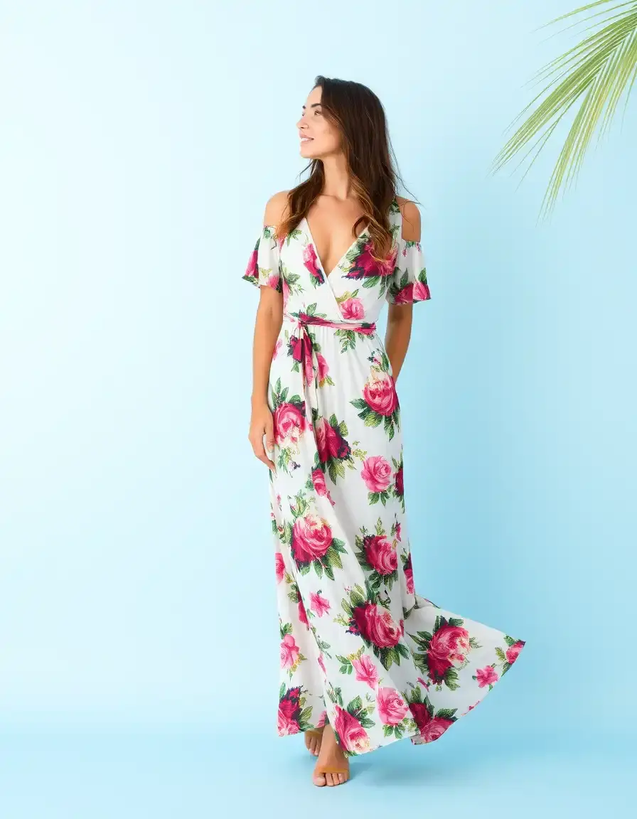 Floral wrap playa dress cruzado