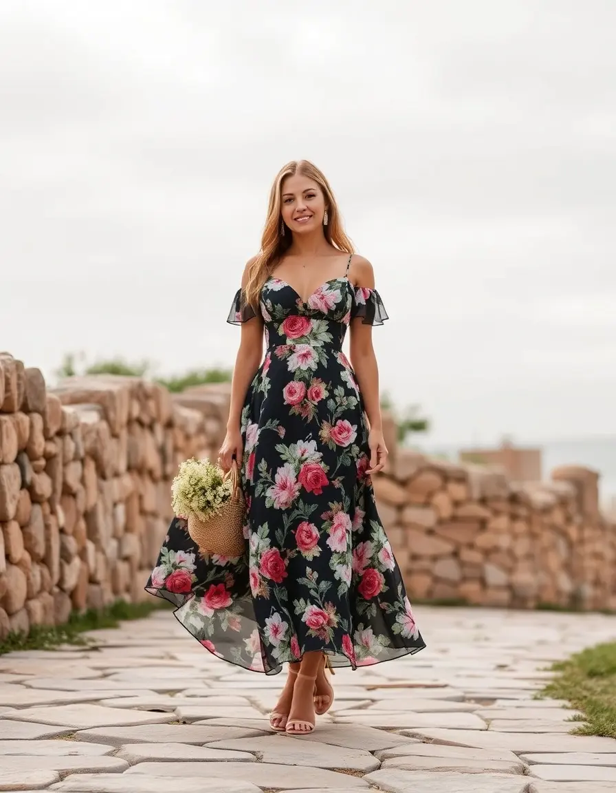 Vestido midi floral para mujer bautizo