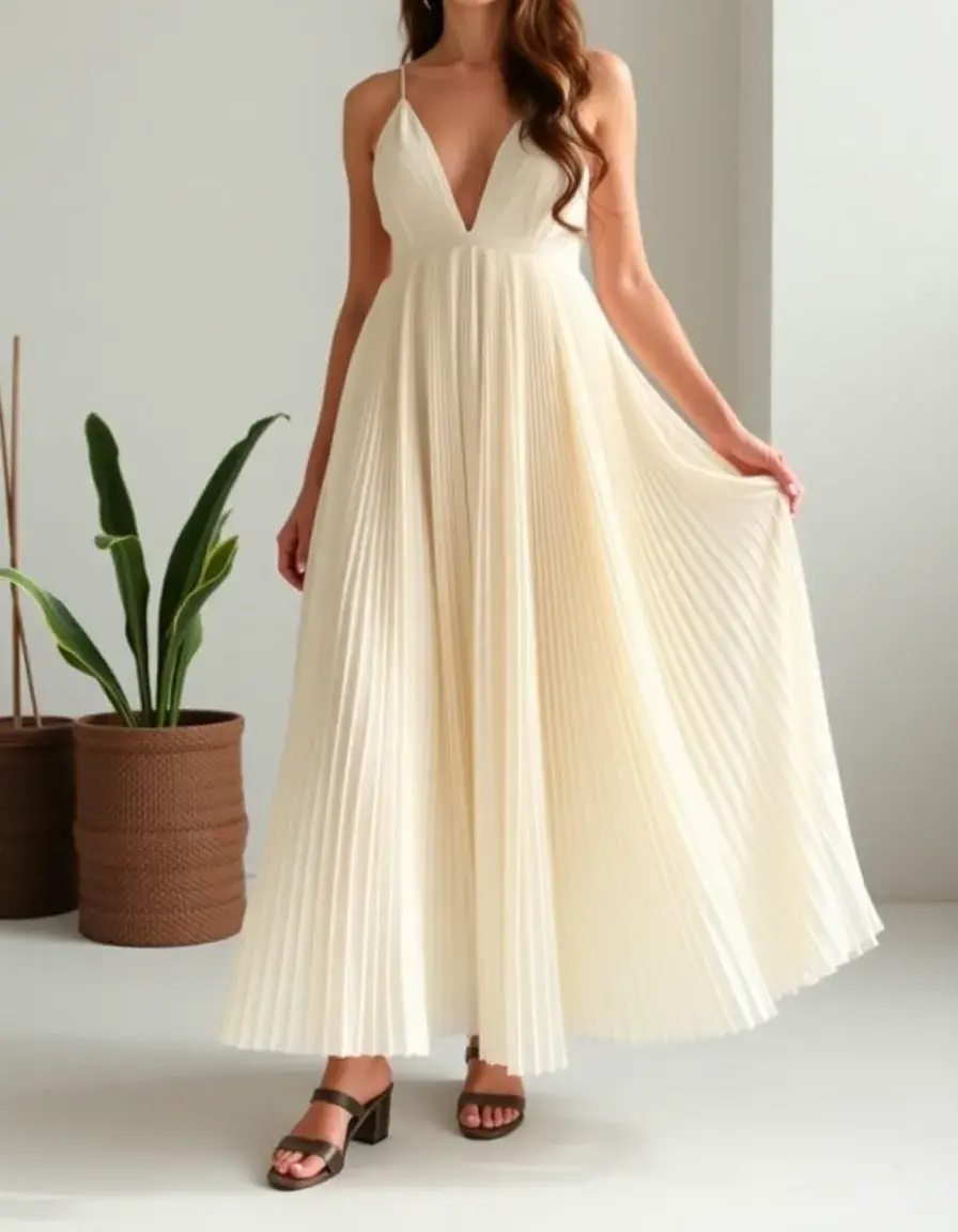 Vestido plisado midi para invitada bautizo
