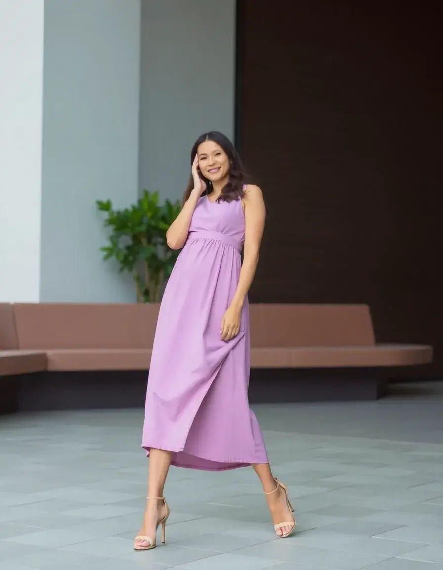 Vestido mujer midi color sólido