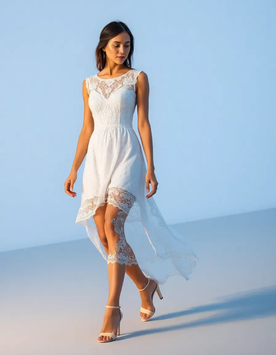 Vestido mujer de encaje blanco